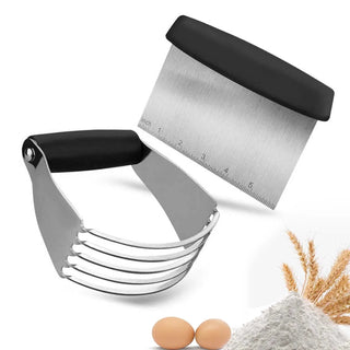 Pastry Cutter Set,Pastry Blender and Dough Scraper, Professional Stainless Steel Bladed Dough Cutter/Blender Scraper Chopper Set for Kitchen Baking Tools (2 Pack)