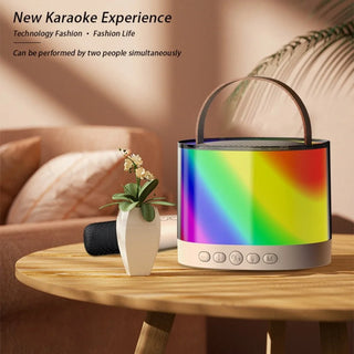 Karaoke Machine for Kids Bluetooth Mini Karaoke with 2 Microphones Portable Party Speaker Toys Gifts, Beige