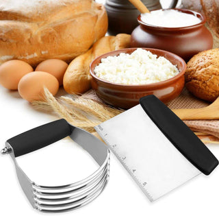 Pastry Cutter Set,Pastry Blender and Dough Scraper, Professional Stainless Steel Bladed Dough Cutter/Blender Scraper Chopper Set for Kitchen Baking Tools (2 Pack)