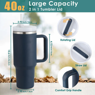 40 Oz Tumbler with Handle and Straw, Travel Mug for Car, 2-In-1 Lid Stainless Steel Tumblers