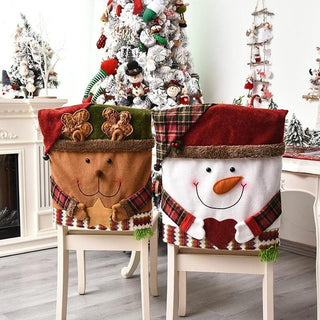 Christmas Themed Chair Cover, 1 Count Cute Snowman/Elk Design Chair Slipcover, Festive Decoration for Home Living Room Bedroom Dining Room