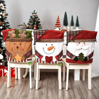 Christmas Themed Chair Cover, 1 Count Cute Snowman/Elk Design Chair Slipcover, Festive Decoration for Home Living Room Bedroom Dining Room