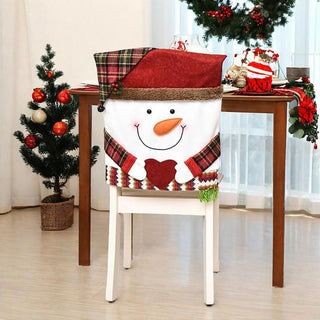 Christmas Themed Chair Cover, 1 Count Cute Snowman/Elk Design Chair Slipcover, Festive Decoration for Home Living Room Bedroom Dining Room