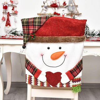 Christmas Themed Chair Cover, 1 Count Cute Snowman/Elk Design Chair Slipcover, Festive Decoration for Home Living Room Bedroom Dining Room