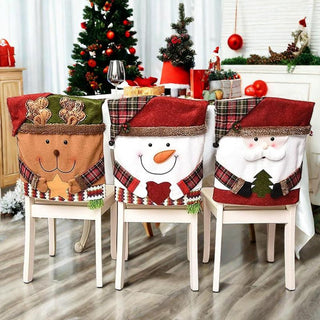 Christmas Themed Chair Cover, 1 Count Cute Snowman/Elk Design Chair Slipcover, Festive Decoration for Home Living Room Bedroom Dining Room