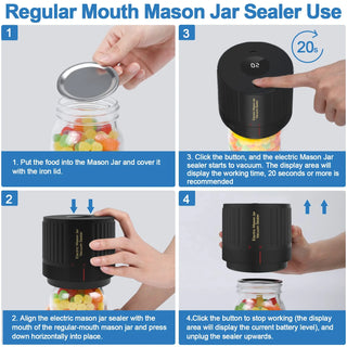 Electric Mason Jar Vacuum Sealer Kit for Wide Mouth & Regular Mason Lids, Vacuum Sealing Machine for Canning Jars Food Storage, Mason Jar Vacuum Sealer Kit Compatible with Food Saver