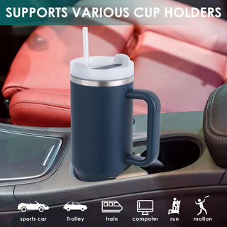 40 Oz Tumbler with Handle and Straw, Travel Mug for Car, 2-In-1 Lid Stainless Steel Tumblers