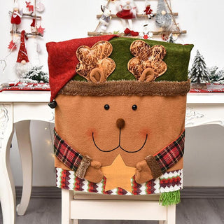 Christmas Themed Chair Cover, 1 Count Cute Snowman/Elk Design Chair Slipcover, Festive Decoration for Home Living Room Bedroom Dining Room