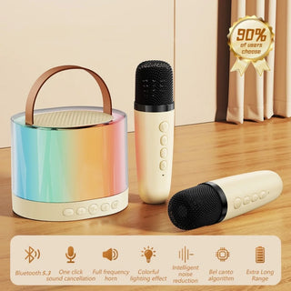 Karaoke Machine for Kids Bluetooth Mini Karaoke with 2 Microphones Portable Party Speaker Toys Gifts, Beige