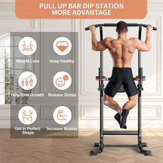 Pull up Bar Power Tower Dip Bar Station Dip Stand Multi-Functional Workout Equipment Strength Training Machine for Men Women Home Gym