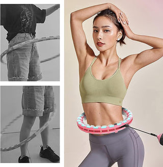 Fit Hoop Weighted Hula Hoops for Adults 2 in 1 Fitness Weight Loss Infinity Hoola Hoop plus Size with 24 Detachable Knots Adjustable Gravity Spinning Ball