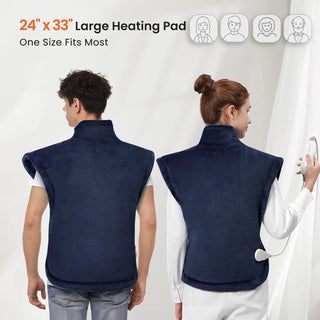 Large Heating Pad for Back and Shoulder, 24"X33" with 4 Heat Settings 2H Auto-Off - Navy Blue