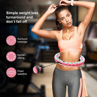 Fit Hoop Weighted Hula Hoops for Adults 2 in 1 Fitness Weight Loss Infinity Hoola Hoop plus Size with 24 Detachable Knots Adjustable Gravity Spinning Ball