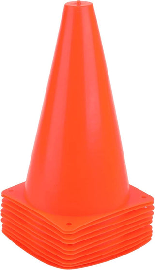 9 Inch Plastic Training Traffic Cones, Sport Cones, Agility Field Marker Cones for Soccer Basketball Football Drills Training, Outdoor Activity or Events - (Set of 10, 12, 15 or 24, 4 Colors)