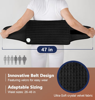 Wrap around Heating Pad, Heating Pad for Back Pain Relief, Heating Pad for Period Cramps with 6 Heating Levels & 4 Timer Auto-Off, Belt Adjustable, Gifts for Mom Dad, ETL Certified, 11.8"X47", Black