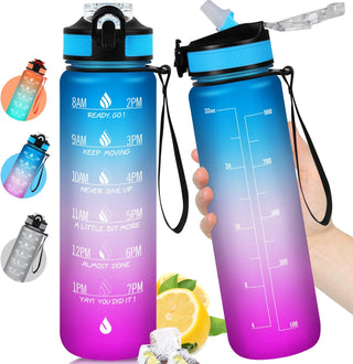 32Oz Motivational Water Bottle with Times to Drink,Time Marker & Removable Strainer,Fast Flow,Leakproof Tritan BPA Free Non-Toxic Water Jug for Fitness,Gym,Sports…