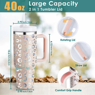 40 Oz Tumbler with Handle and Straw, Travel Mug for Car, 2-In-1 Lid Stainless Steel Tumblers