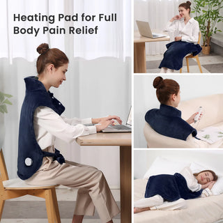 Large Heating Pad for Back and Shoulder, 24"X33" with 4 Heat Settings 2H Auto-Off - Navy Blue