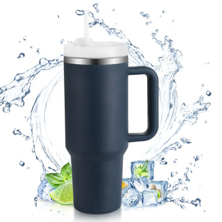 40 Oz Tumbler with Handle and Straw, Travel Mug for Car, 2-In-1 Lid Stainless Steel Tumblers