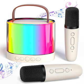 Karaoke Machine for Kids Bluetooth Mini Karaoke with 2 Microphones Portable Party Speaker Toys Gifts, Beige