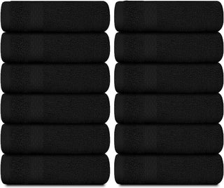 Luxury Cotton Washcloths Set 12 Pack - Hotel Quality Cleansing Face Towels Set, Black Small Bathroom Hand Towels | 12 Pack | Black